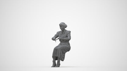 3D human model woman casual sitting, photogrammetry scanned person for archviz, wireframe back view