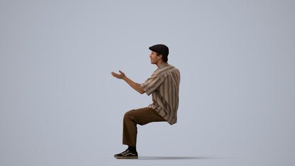 realistic 3D man casual sitting, scanned archviz people for Blender and 3ds Max, three-quarter view render