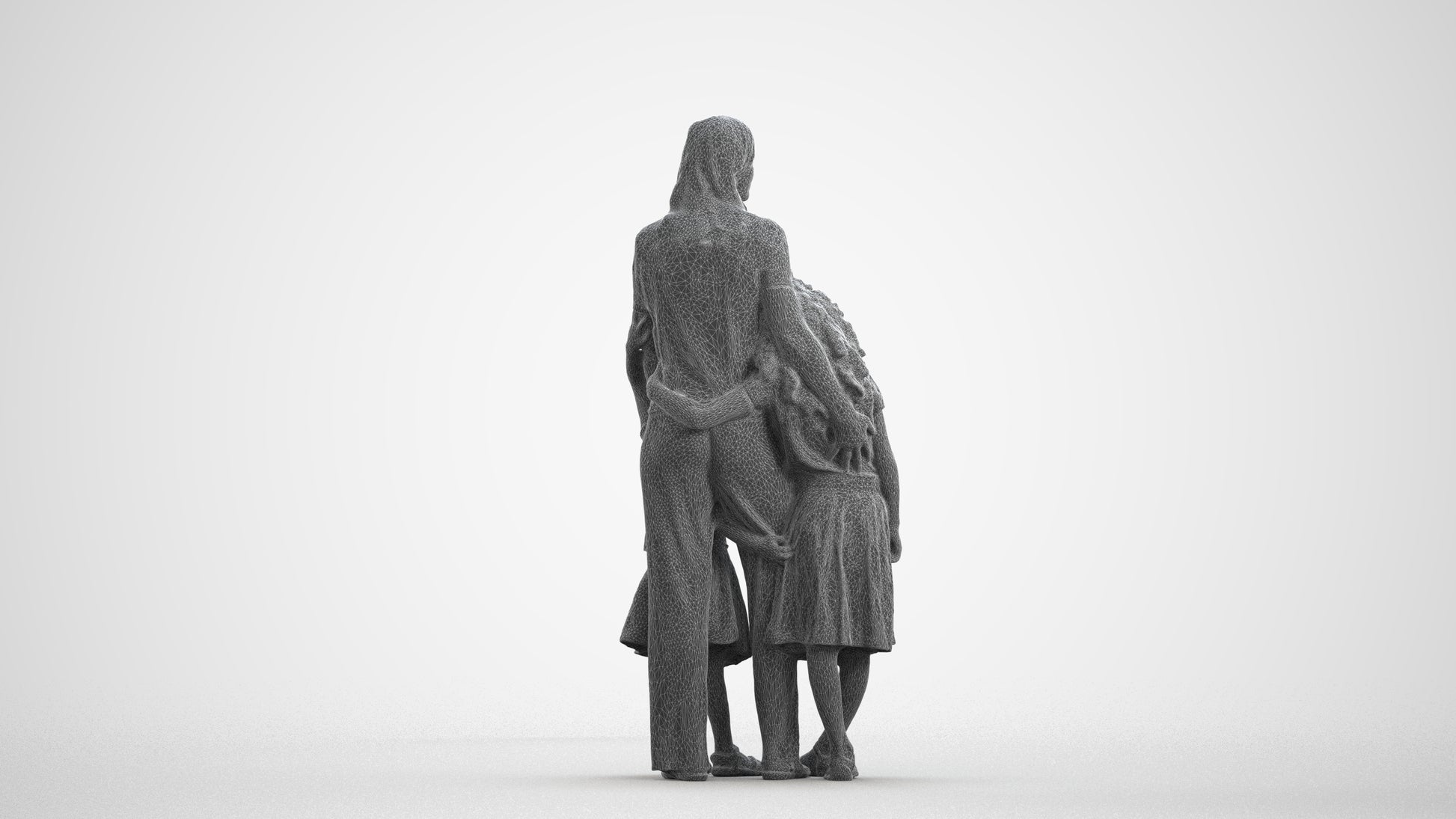 3D human model girl casual kids, photogrammetry scanned person for archviz, wireframe front view