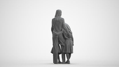 3D human model girl casual kids, photogrammetry scanned person for archviz, wireframe front view
