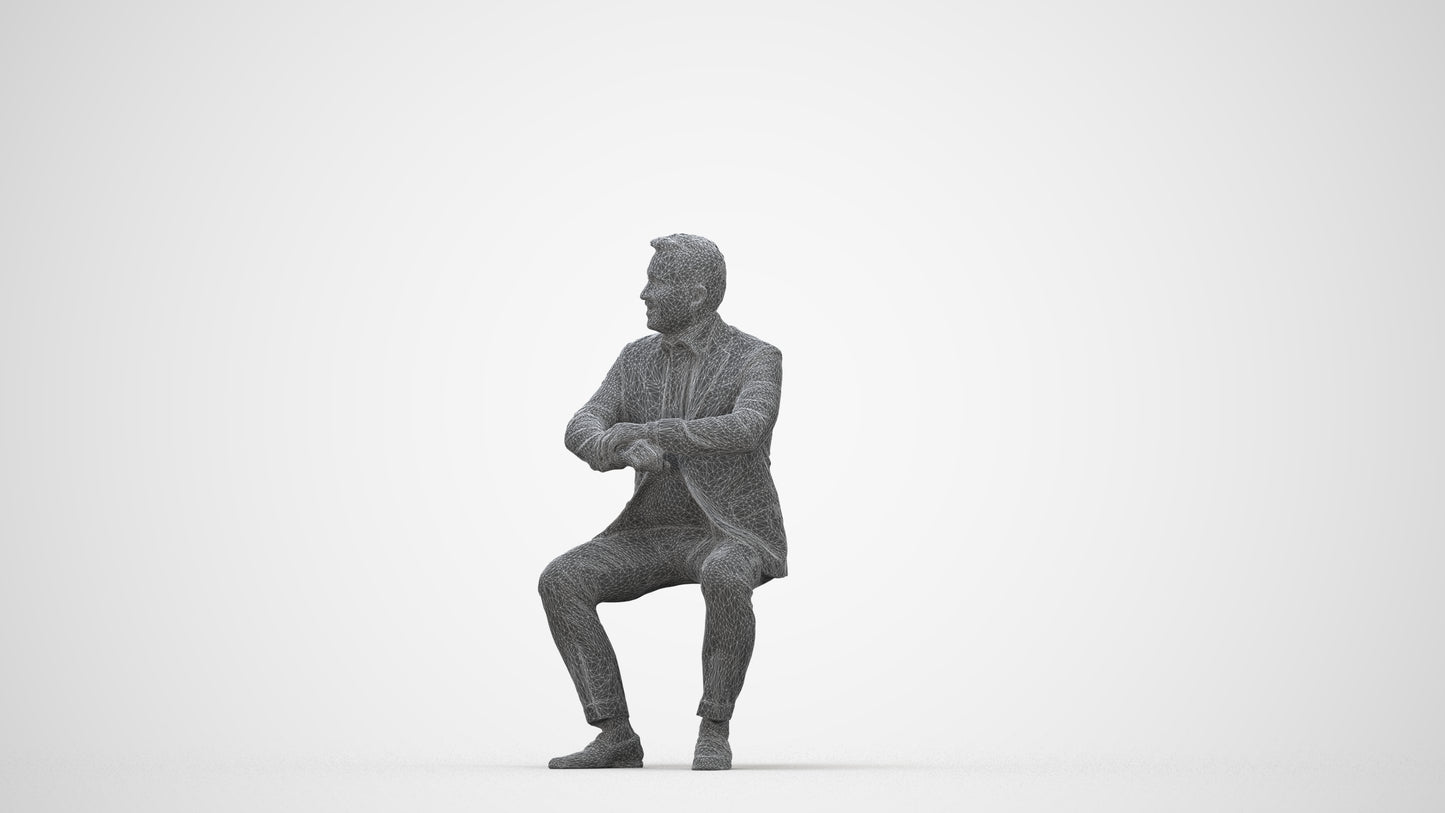 realistic 3D man business, scanned archviz people for Blender and 3ds Max, wireframe back view