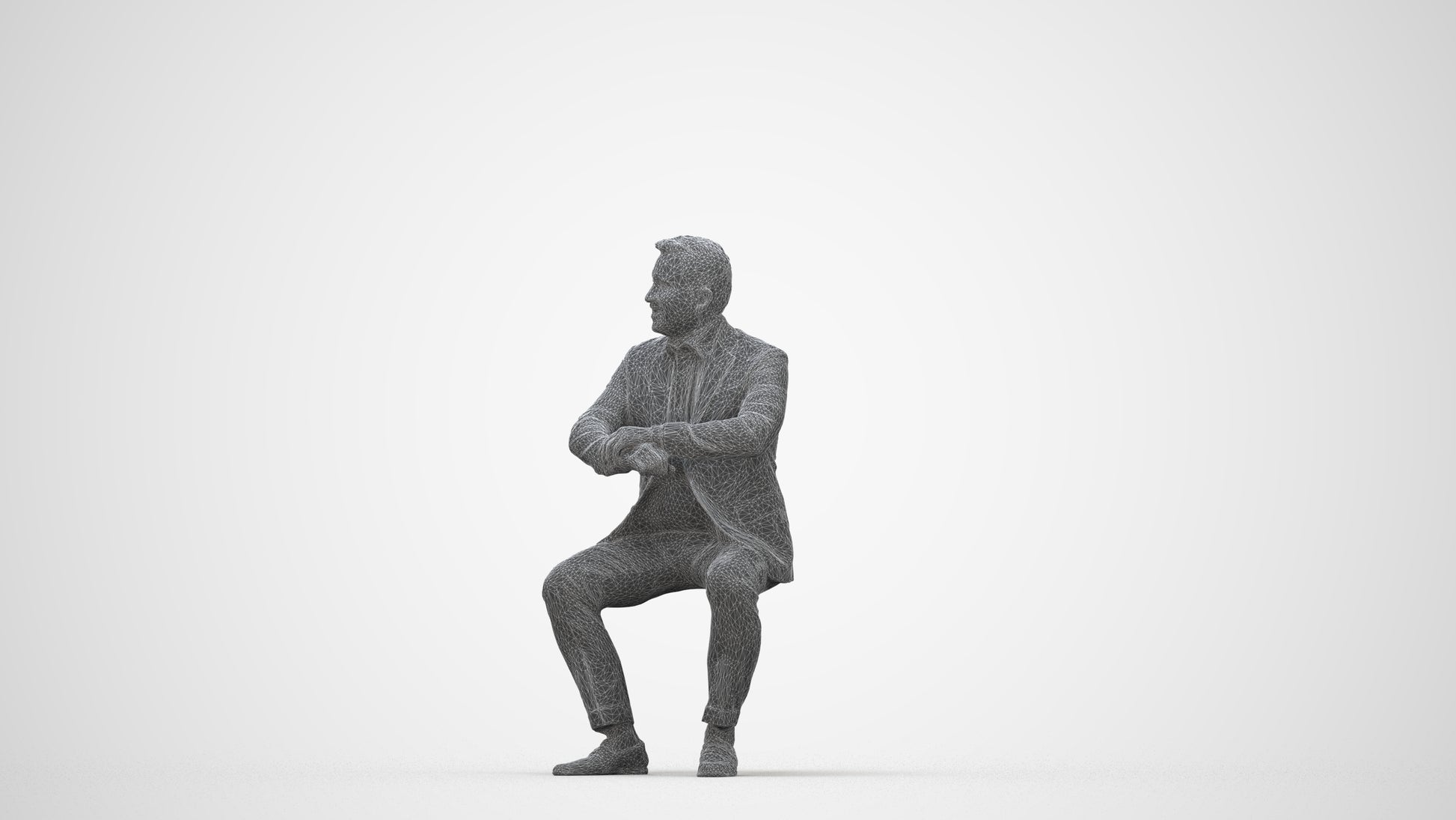 realistic 3D man business, scanned archviz people for Blender and 3ds Max, wireframe back view