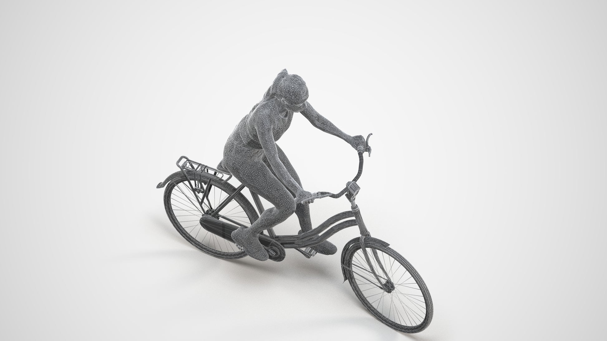realistic 3D people woman sport cycling, render-ready for V-Ray and Corona, FBX OBJ, wireframe three-quarter view
