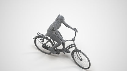 realistic 3D people woman sport cycling, render-ready for V-Ray and Corona, FBX OBJ, wireframe three-quarter view