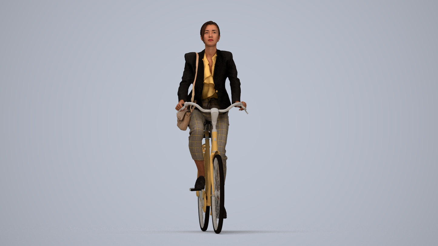 3D people model woman business cycling, scanned human for 3ds Max rendering, top-down view render