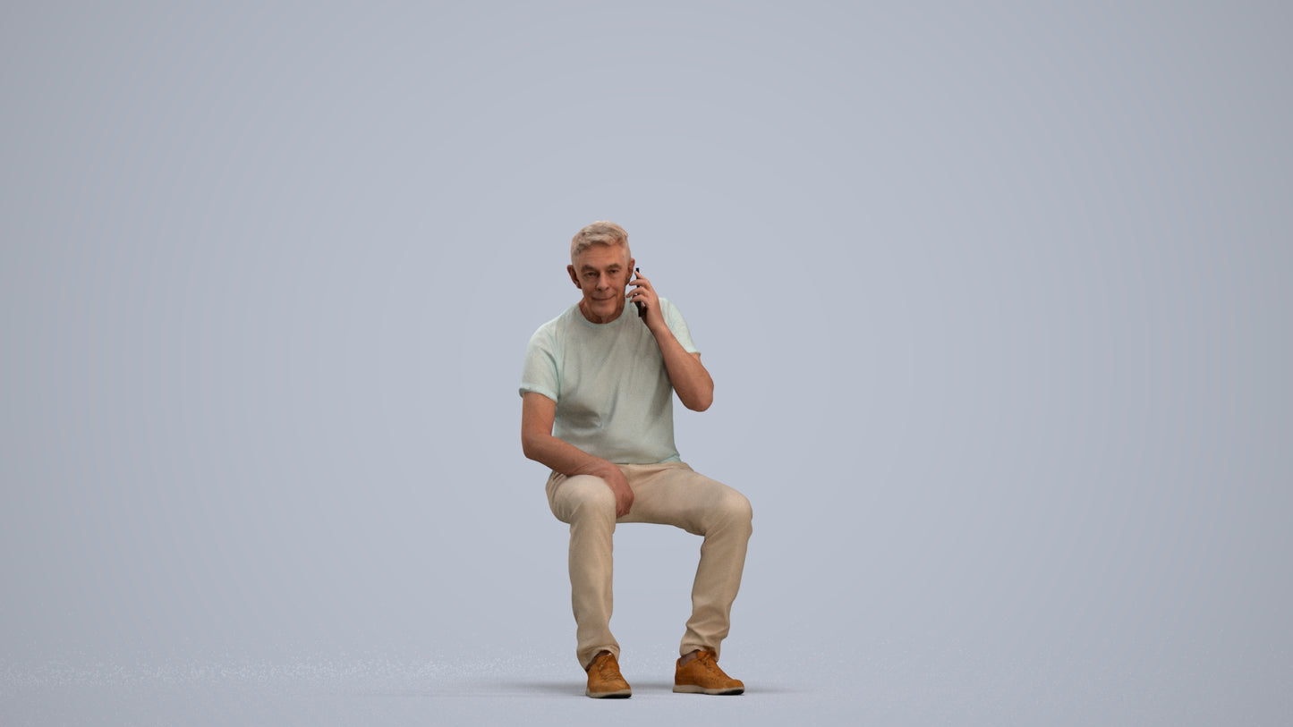 3D scanned senior man sitting casual, photorealistic archviz people for Enscape and SketchUp, standing pose render