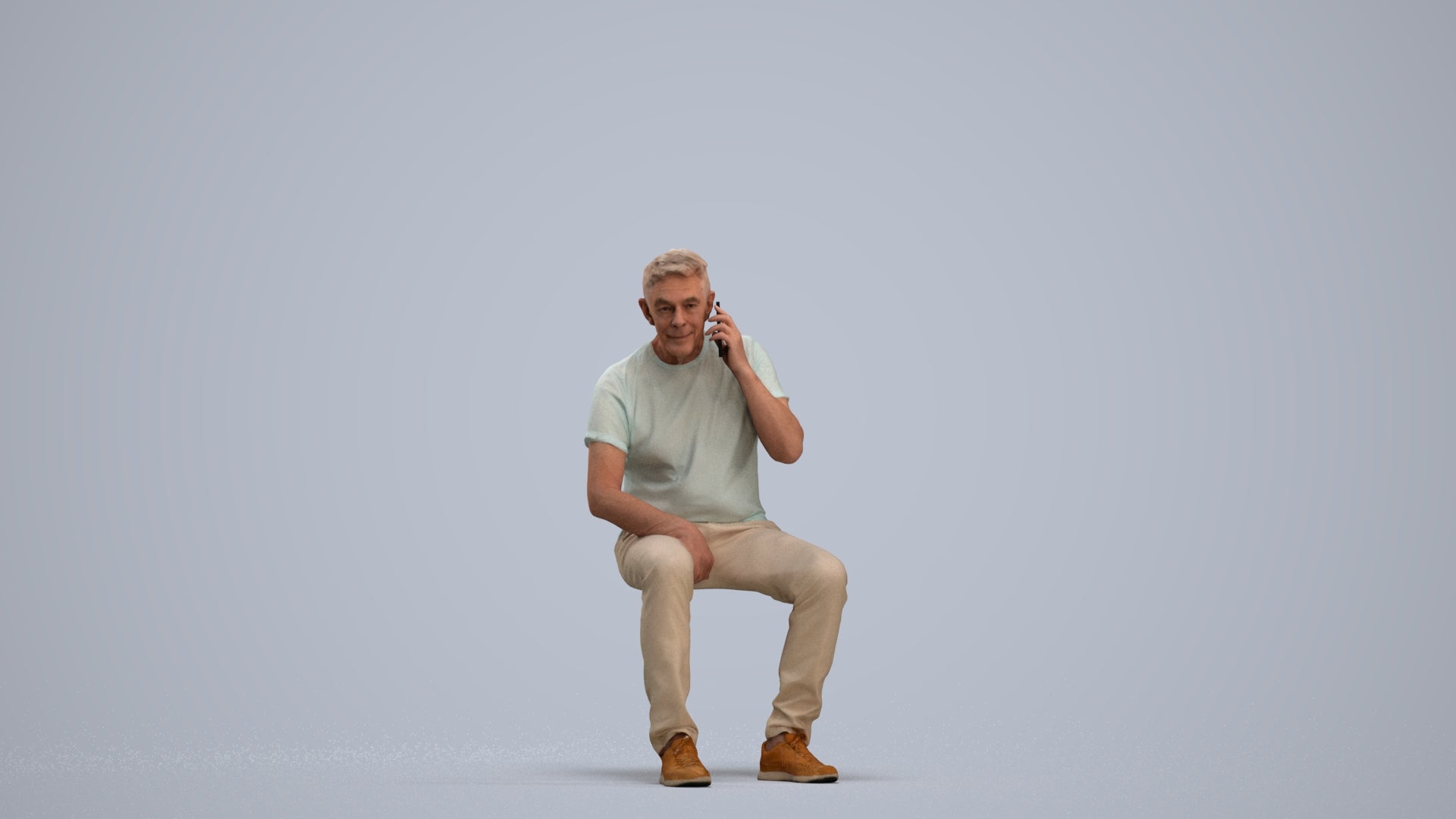 3D scanned senior man sitting casual, photorealistic archviz people for Enscape and SketchUp, standing pose render