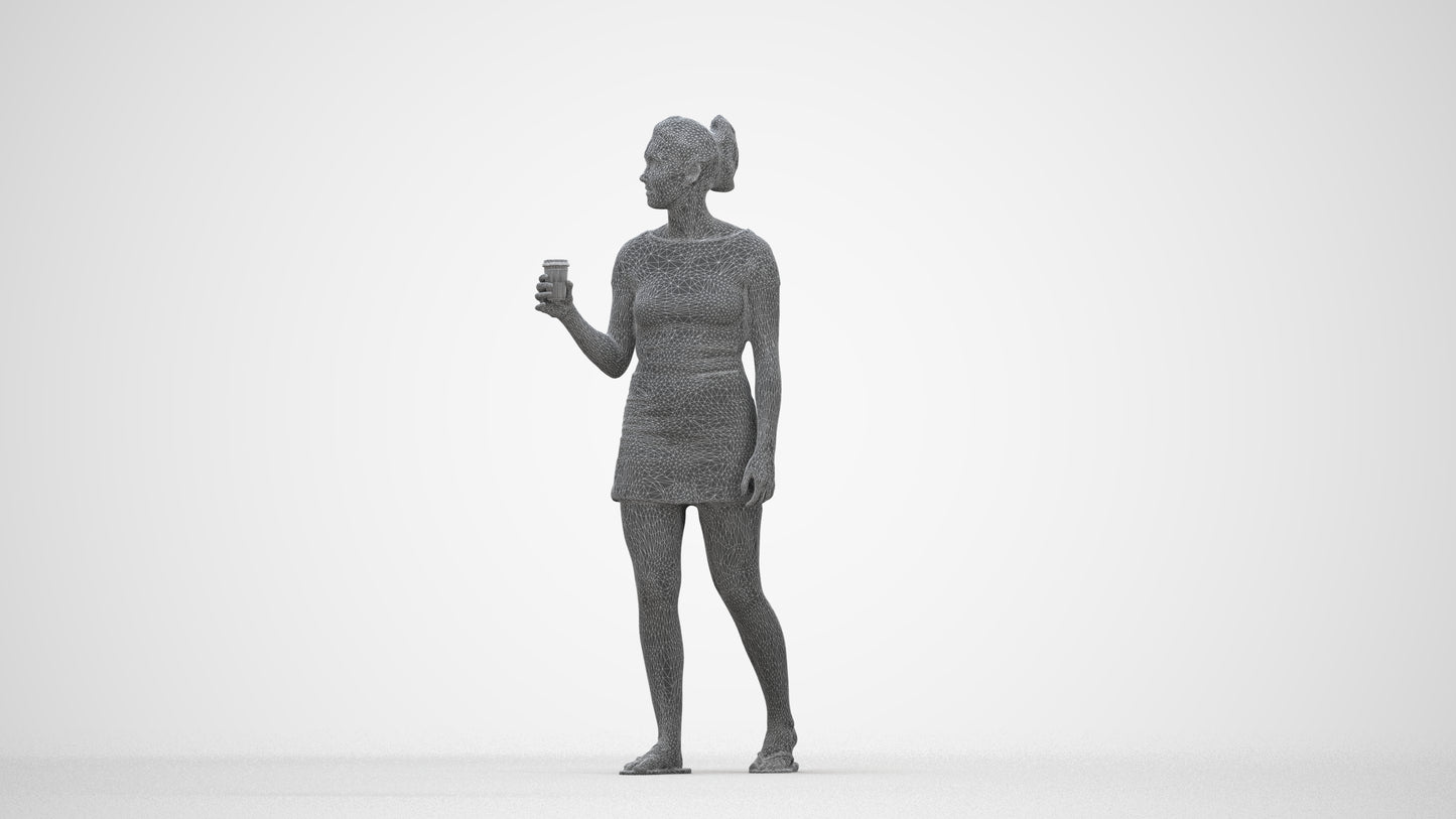 realistic 3D woman casual walking, scanned archviz people for Blender and 3ds Max, wireframe back view