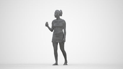 realistic 3D woman casual walking, scanned archviz people for Blender and 3ds Max, wireframe back view
