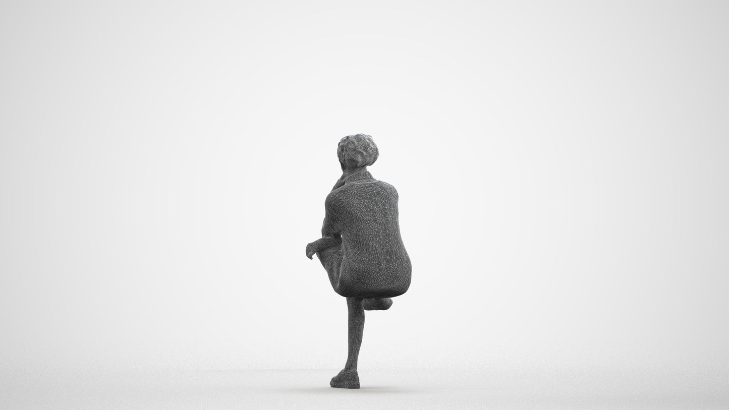 realistic 3D human woman casual sitting, archviz people FBX OBJ for Blender, wireframe front view