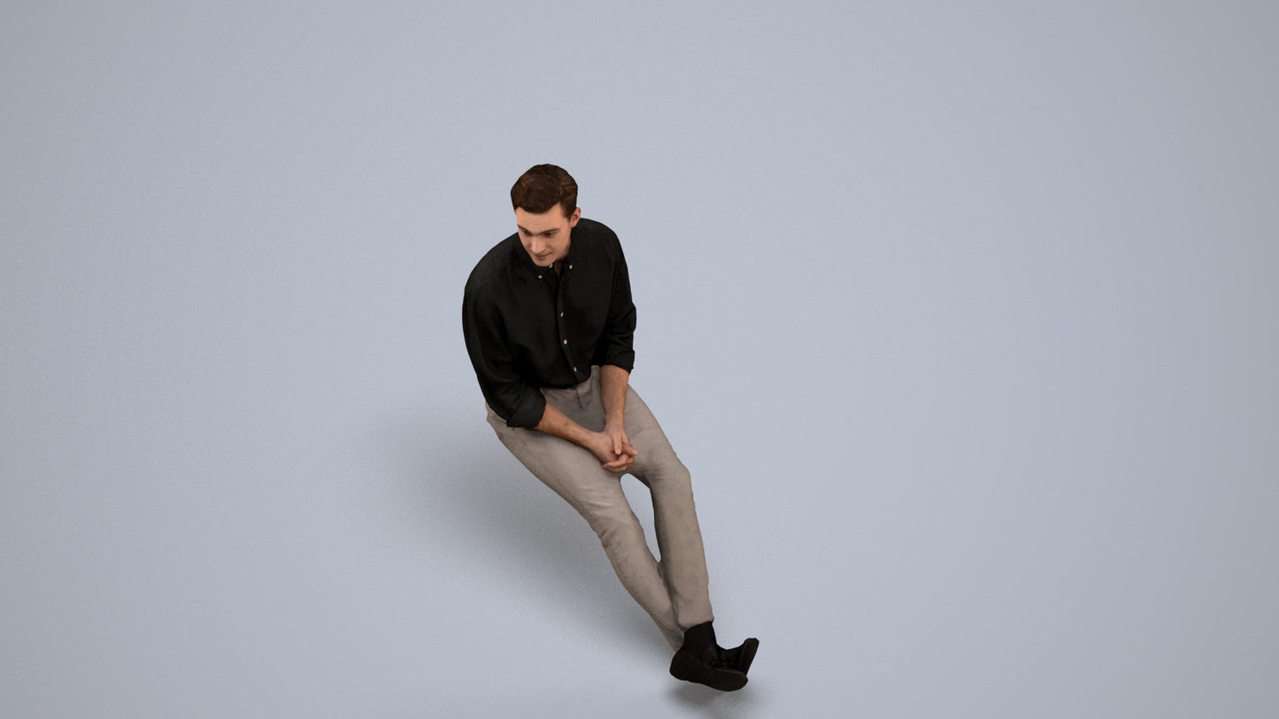 scanned 3D man casual sitting, photogrammetry people for Enscape and V-Ray, back view render