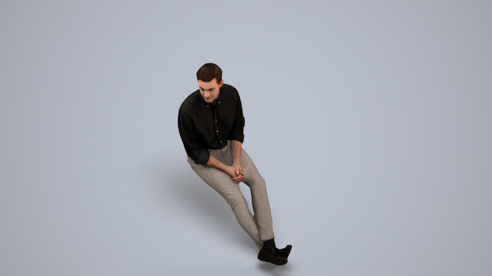 scanned 3D man casual sitting, photogrammetry people for Enscape and V-Ray, back view render