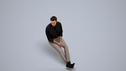 scanned 3D man casual sitting, photogrammetry people for Enscape and V-Ray, back view render