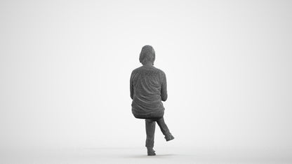 3D people model woman casual sitting, scanned human for 3ds Max rendering, wireframe front view