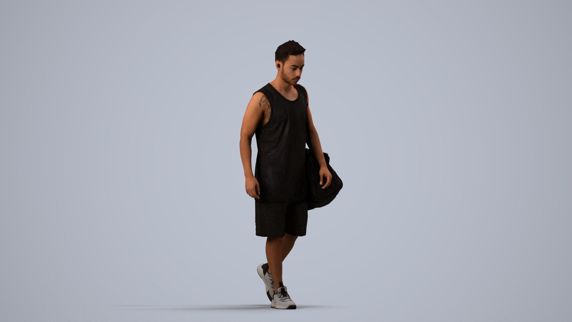 3D people model man sport, scanned human for 3ds Max rendering, side view render
