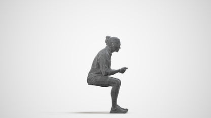 photogrammetry 3D man casual sitting, realistic human model archviz FBX, wireframe side view