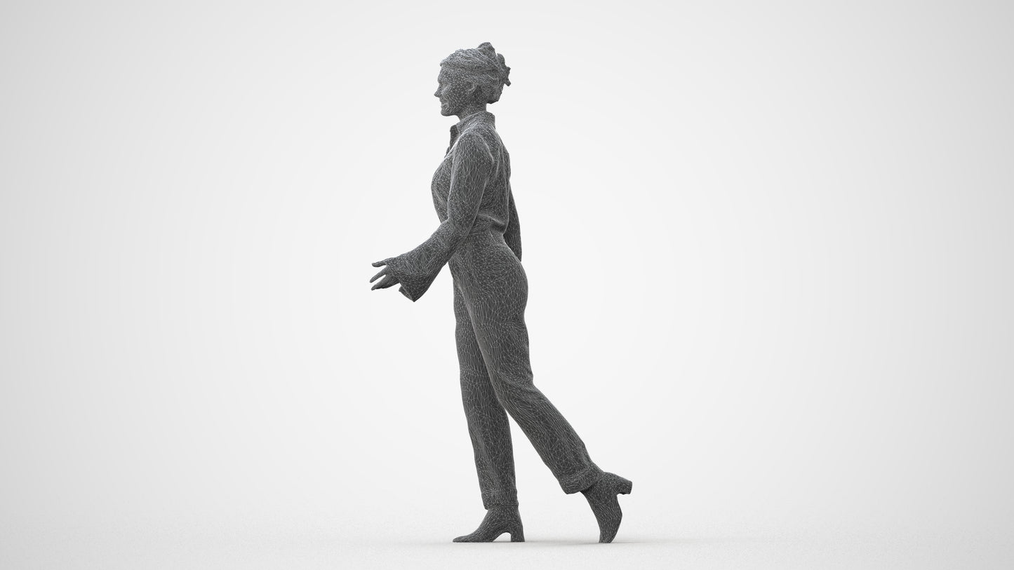3D human model woman business walking, photogrammetry scanned person for archviz, square thumbnail