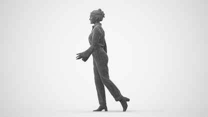 3D human model woman business walking, photogrammetry scanned person for archviz, square thumbnail