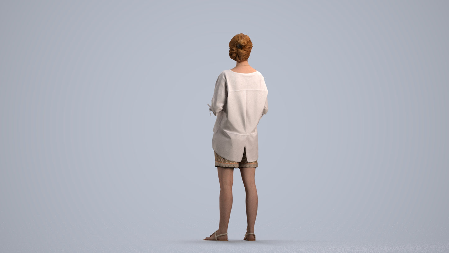 scanned 3D woman casual standing, photogrammetry people for Enscape and V-Ray, front view render