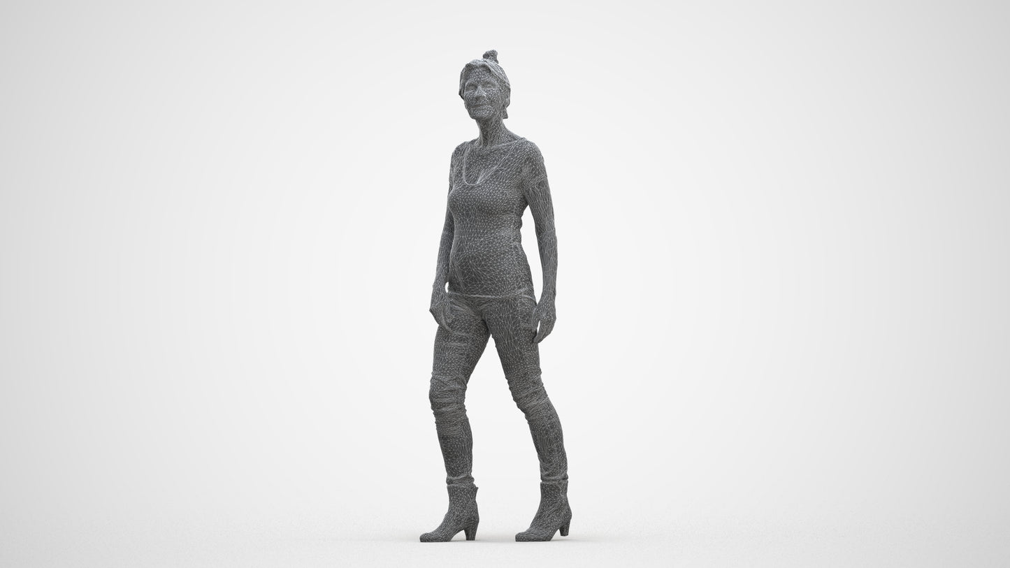 realistic 3D human senior woman casual walking, archviz people FBX OBJ for Blender, three-quarter front view render