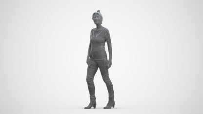 realistic 3D human senior woman casual walking, archviz people FBX OBJ for Blender, three-quarter front view render