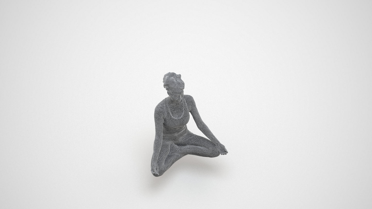 3D human model woman sport, photogrammetry scanned person for archviz, wireframe three-quarter view