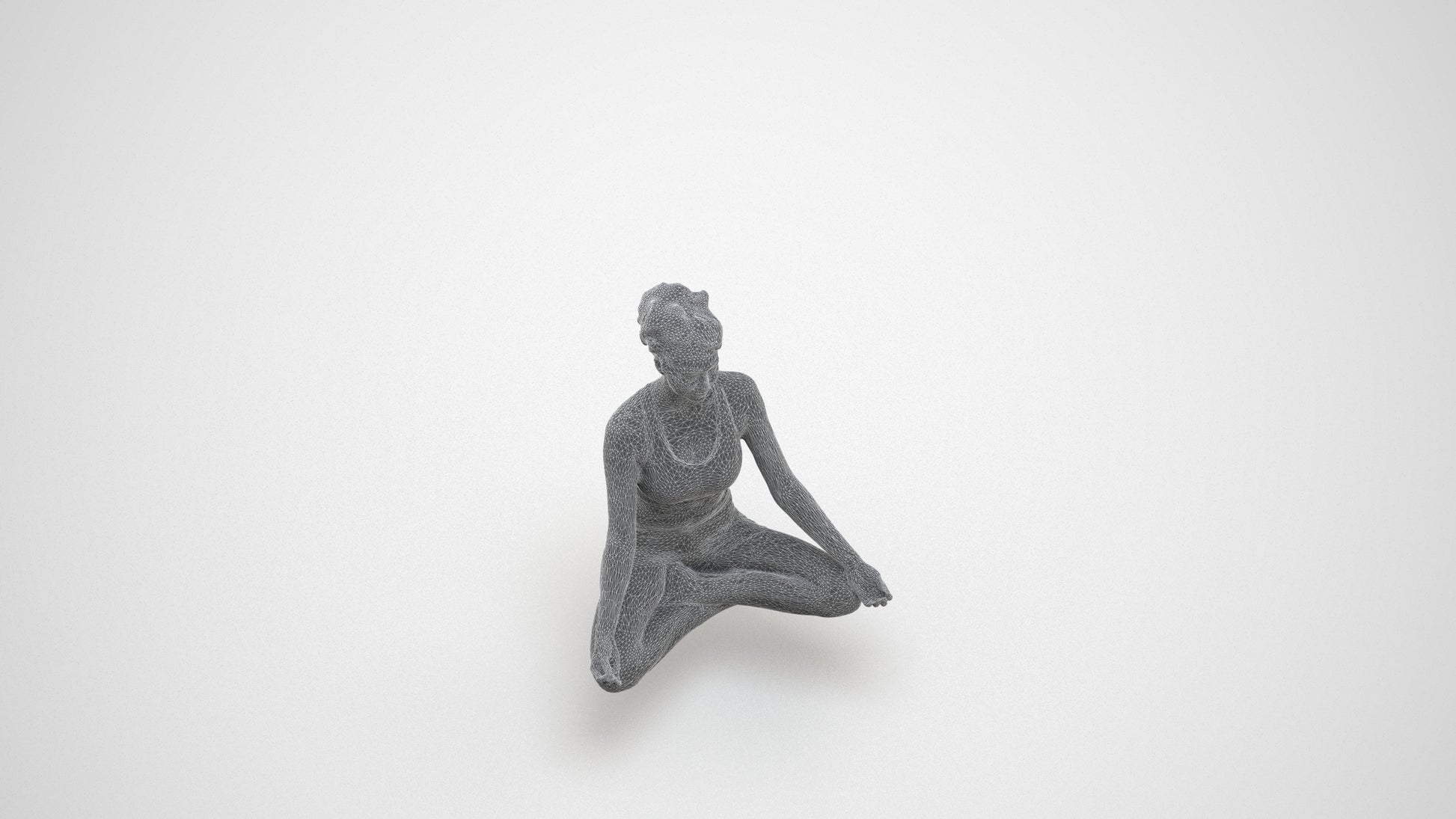 3D human model woman sport, photogrammetry scanned person for archviz, wireframe three-quarter view