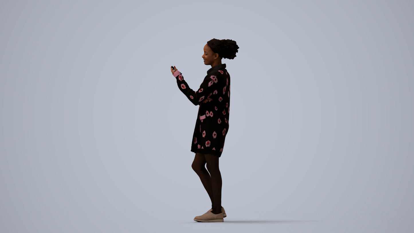 realistic 3D woman casual standing, scanned archviz people for Blender and 3ds Max, three-quarter view render