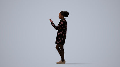 realistic 3D woman casual standing, scanned archviz people for Blender and 3ds Max, three-quarter view render