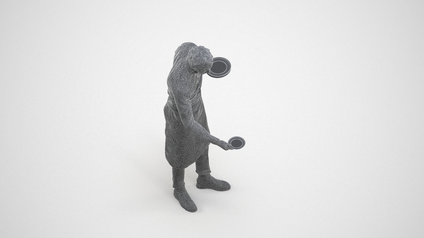 realistic 3D man hospitality, scanned archviz people for Blender and 3ds Max, wireframe three-quarter view