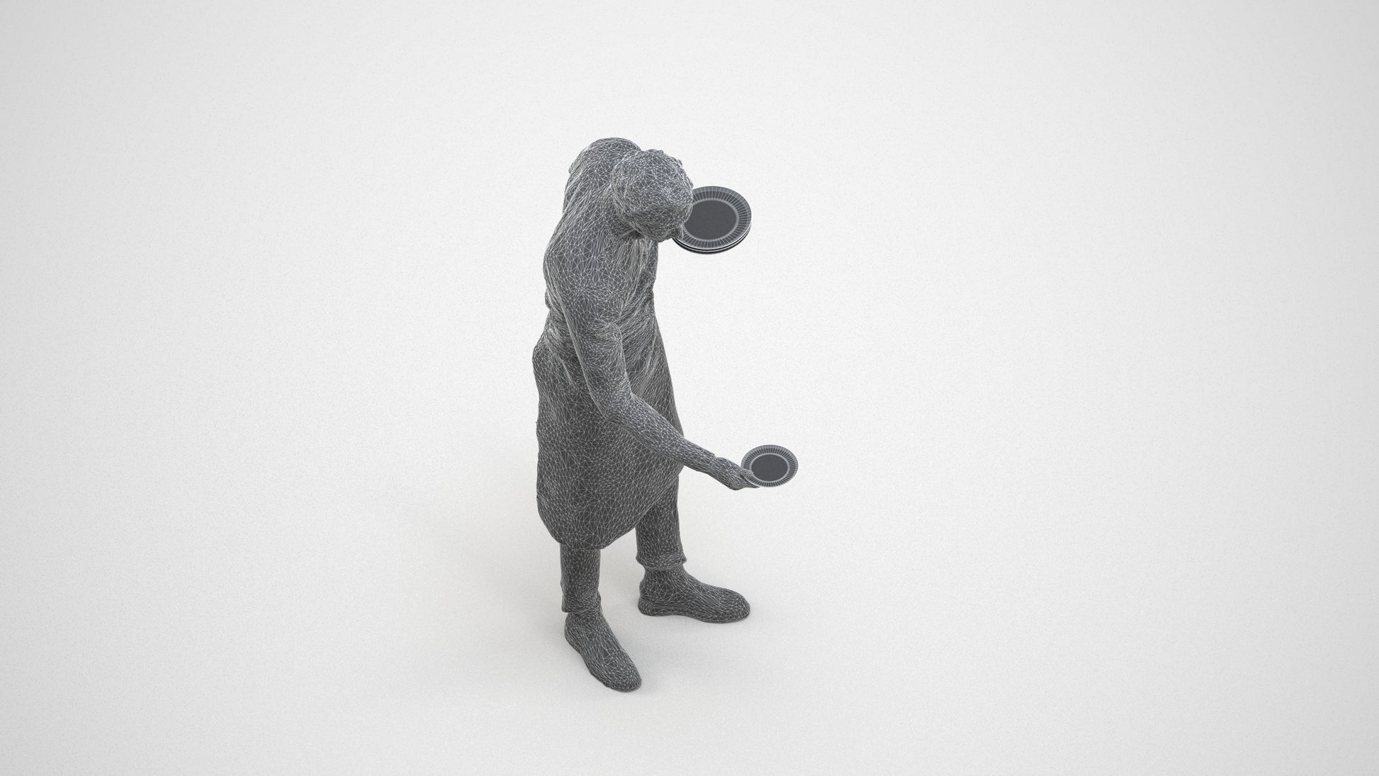realistic 3D man hospitality, scanned archviz people for Blender and 3ds Max, wireframe three-quarter view