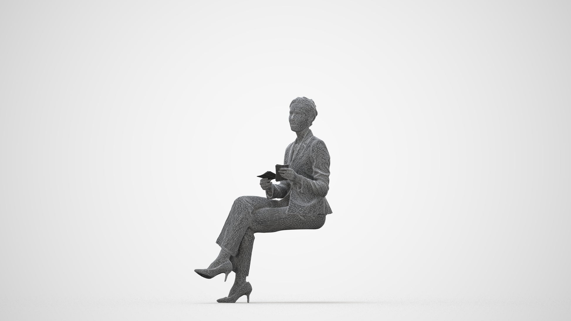 scanned 3D woman business sitting, photogrammetry people for Enscape and V-Ray, top-down view render