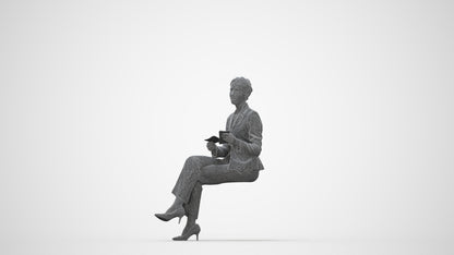 scanned 3D woman business sitting, photogrammetry people for Enscape and V-Ray, top-down view render