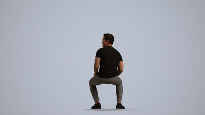 realistic 3D man casual sitting, scanned archviz people for Blender and 3ds Max, front view render