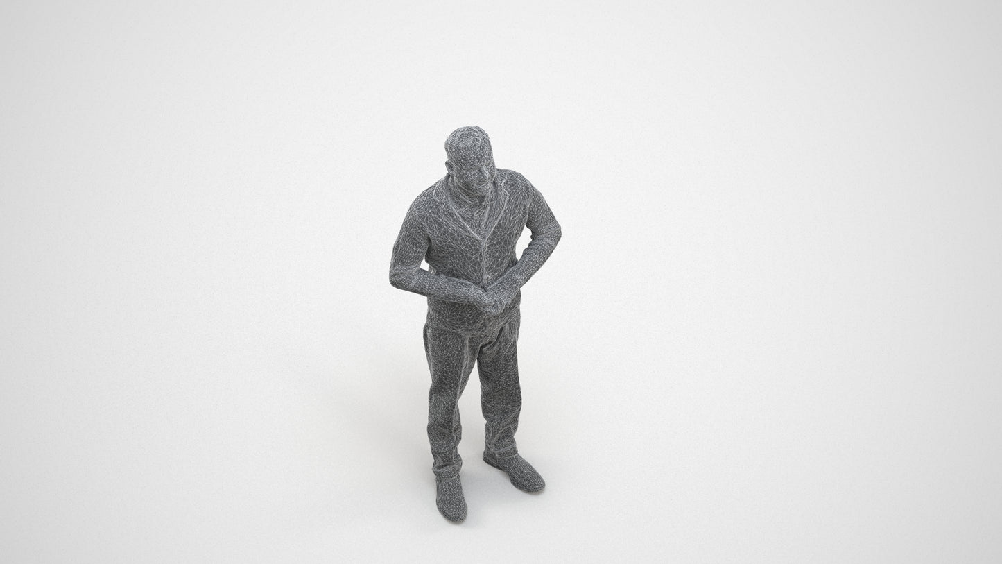scanned 3D man business standing, photogrammetry people for Enscape and V-Ray, wireframe three-quarter view