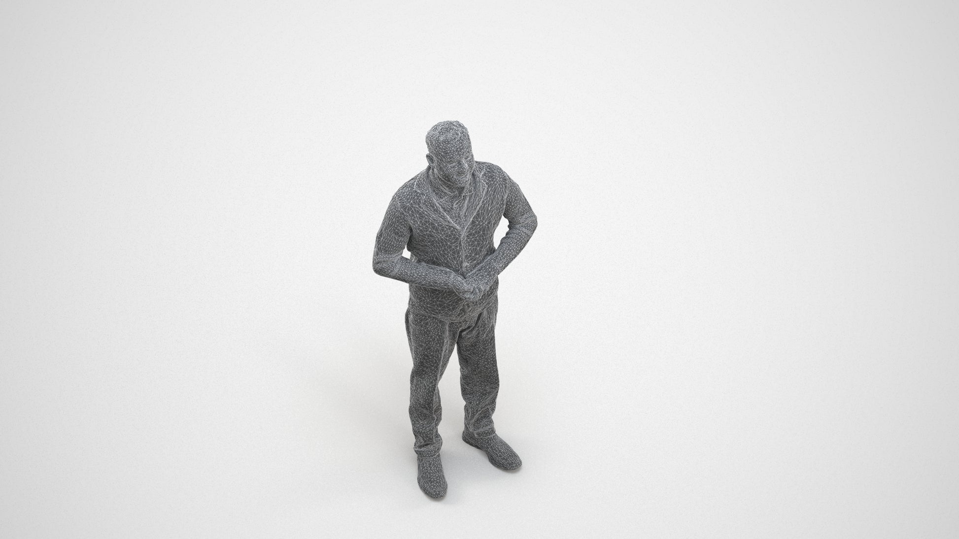 scanned 3D man business standing, photogrammetry people for Enscape and V-Ray, wireframe three-quarter view