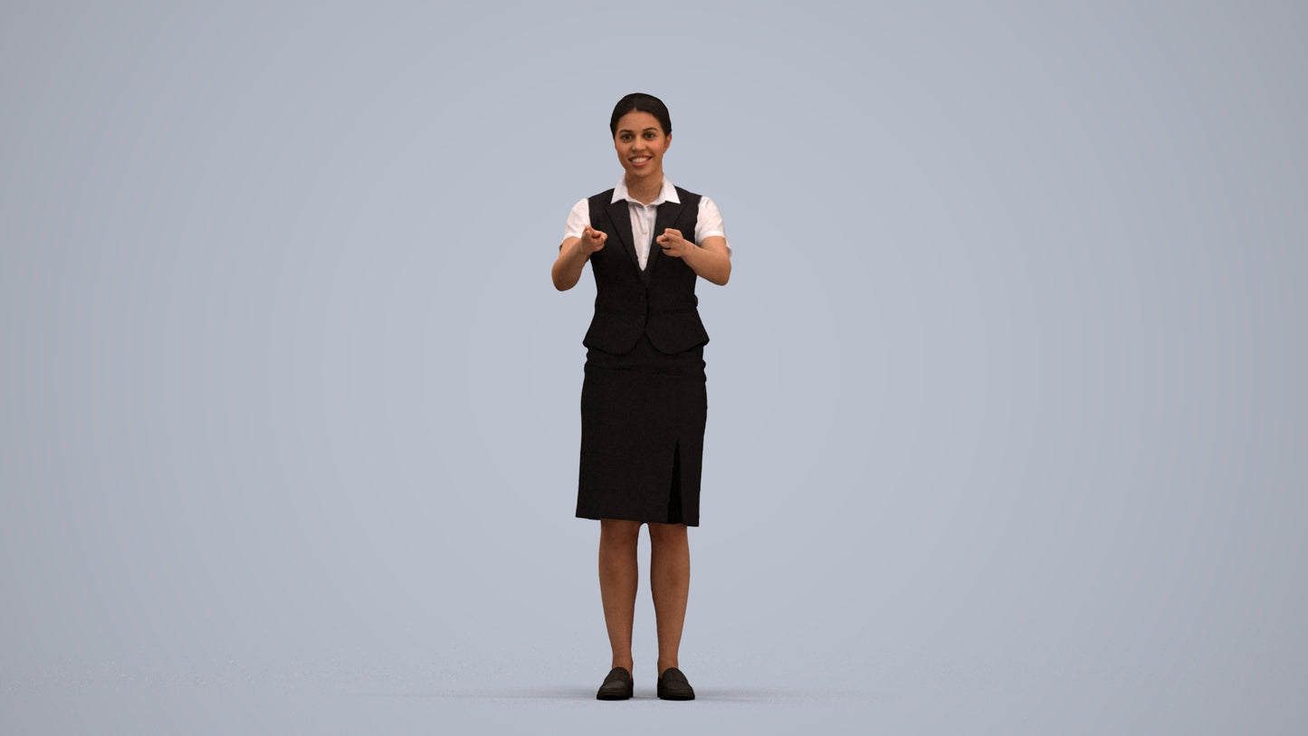 photogrammetry 3D woman hospitality, realistic human model archviz FBX, standing pose render