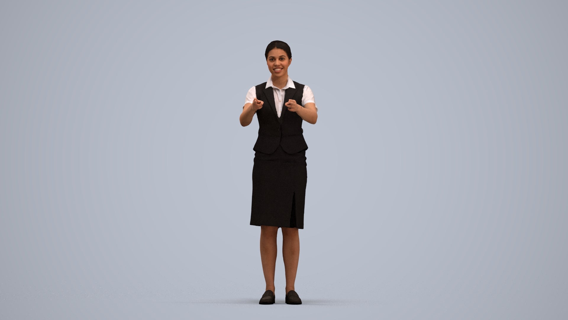 photogrammetry 3D woman hospitality, realistic human model archviz FBX, standing pose render