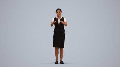 photogrammetry 3D woman hospitality, realistic human model archviz FBX, standing pose render