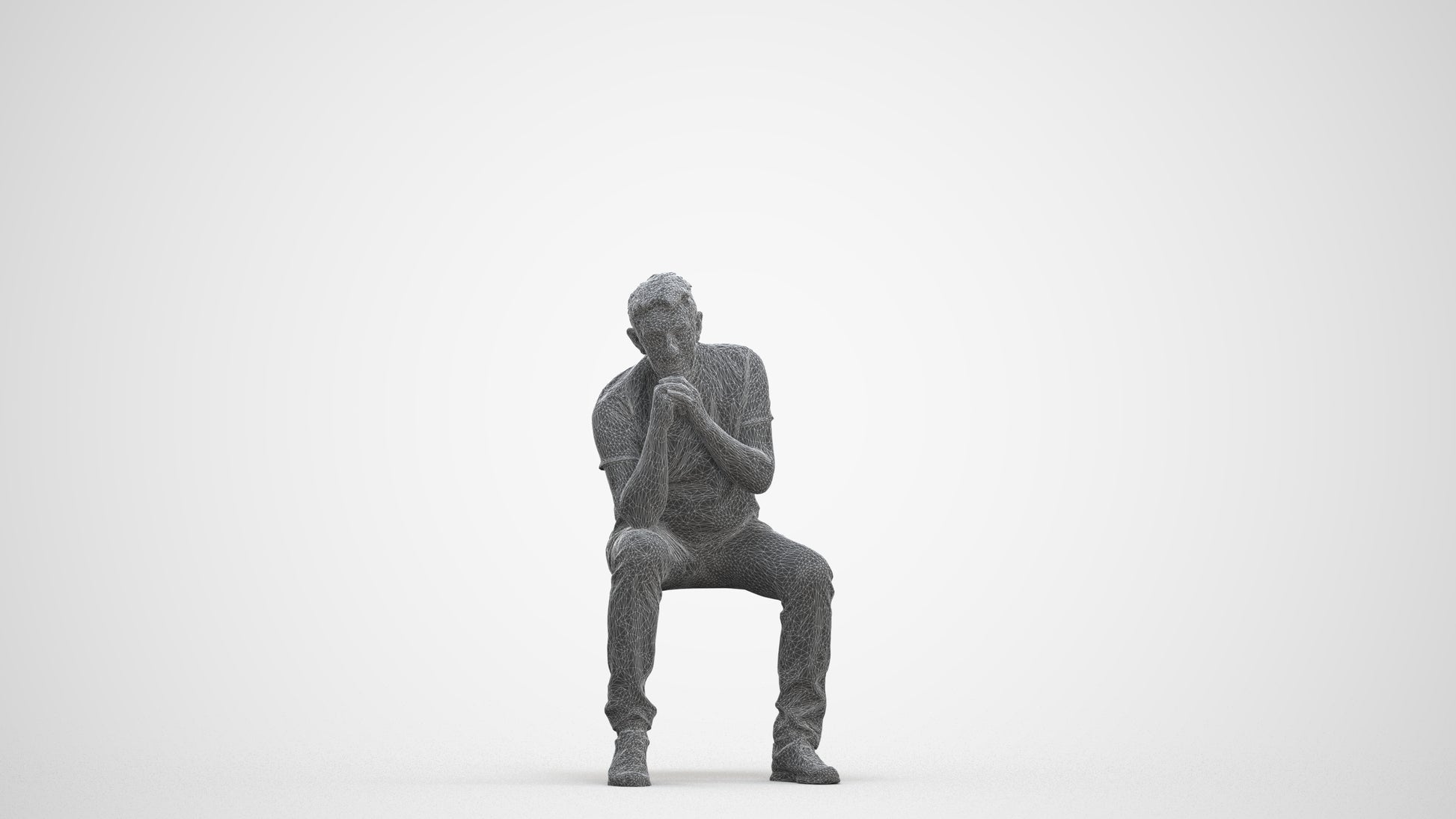 realistic 3D senior man casual sitting, scanned archviz people for Blender and 3ds Max, three-quarter front view render