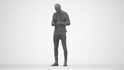 3D people model man casual standing, scanned human for 3ds Max rendering, wireframe back view