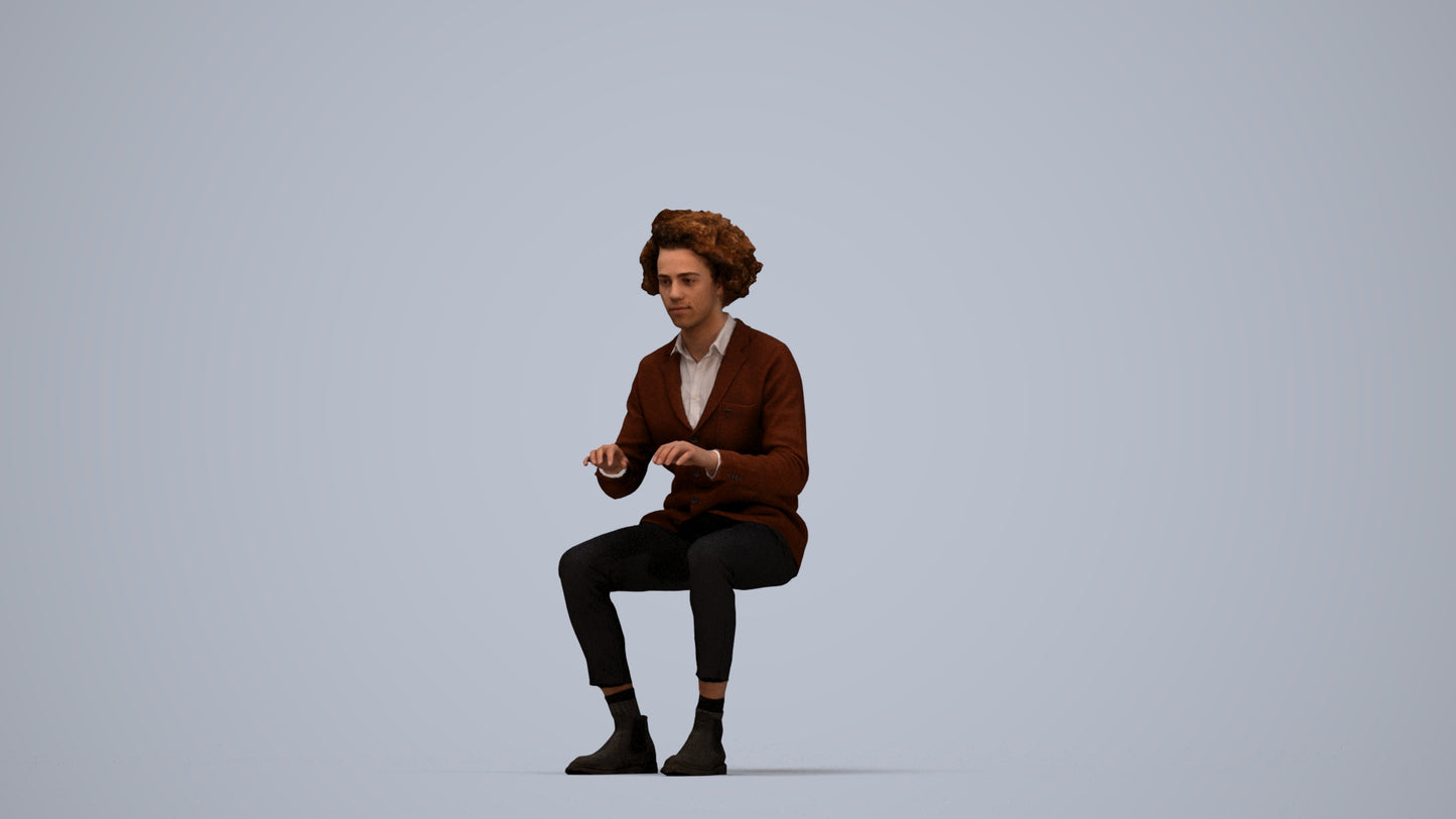 realistic 3D man business, scanned archviz people for Blender and 3ds Max, top-down view render