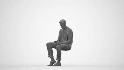 realistic 3D human man casual sitting, archviz people FBX OBJ for Blender, wireframe back view