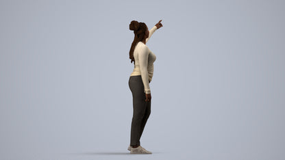 3D scanned woman standing casual, photorealistic archviz people for Enscape and SketchUp, side view render