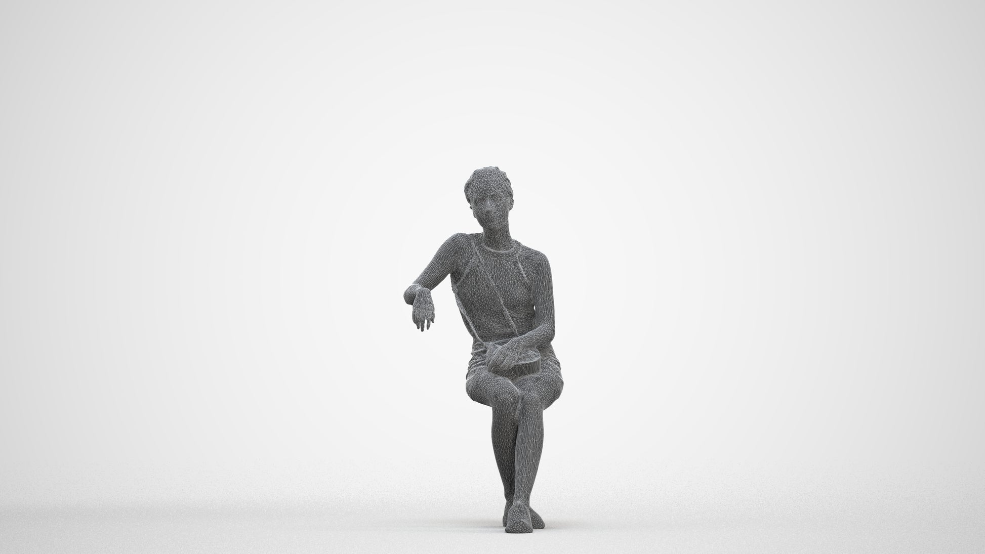 photogrammetry 3D woman casual sitting, realistic human model archviz FBX, three-quarter front view render