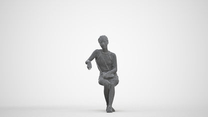 photogrammetry 3D woman casual sitting, realistic human model archviz FBX, three-quarter front view render