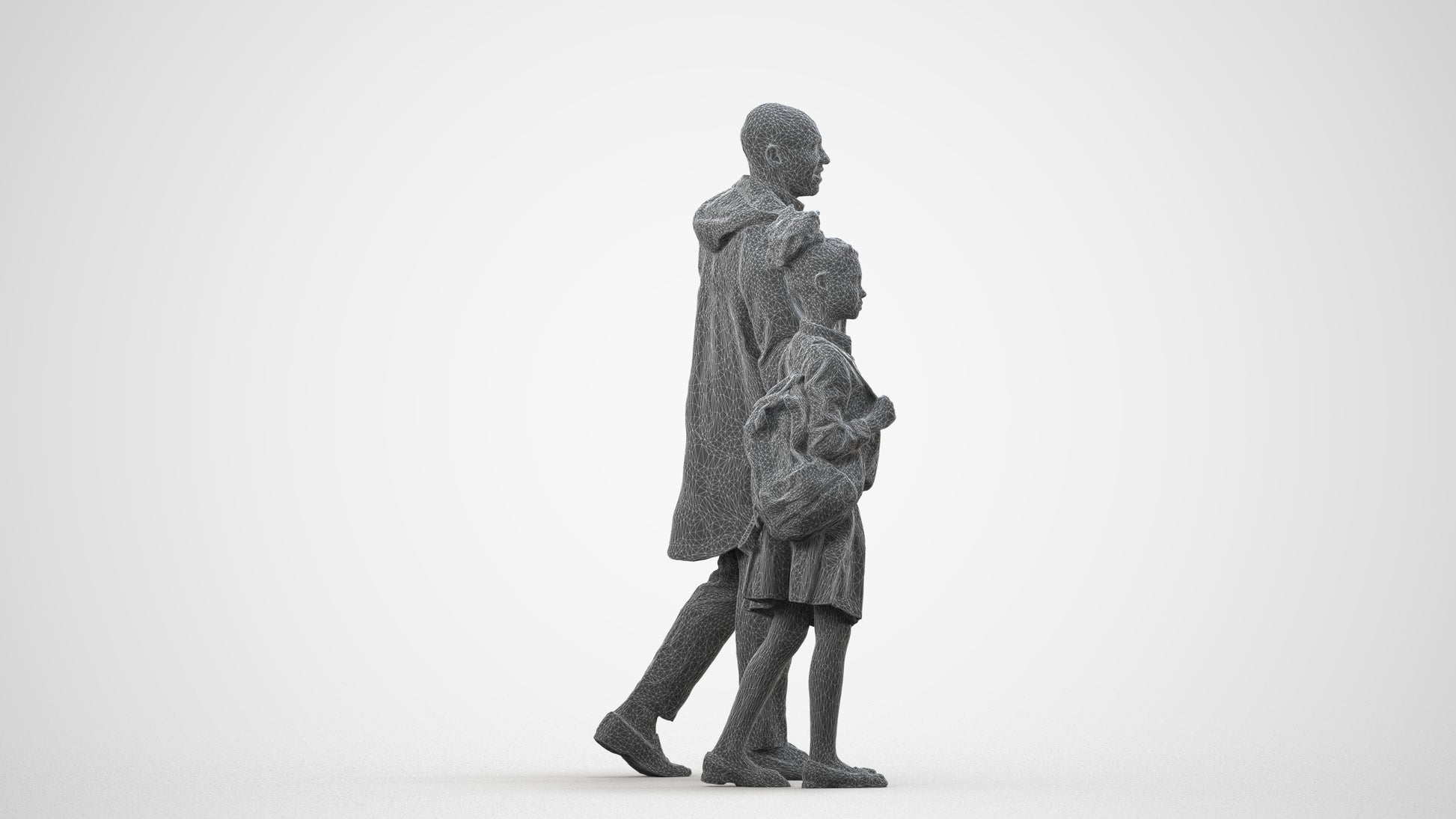 realistic 3D human girl kids, archviz people FBX OBJ for Blender, wireframe side view