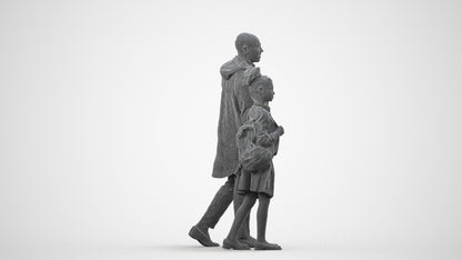 realistic 3D human girl kids, archviz people FBX OBJ for Blender, wireframe side view