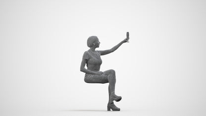 realistic 3D woman sitting, scanned archviz people for Blender and 3ds Max, wireframe side view