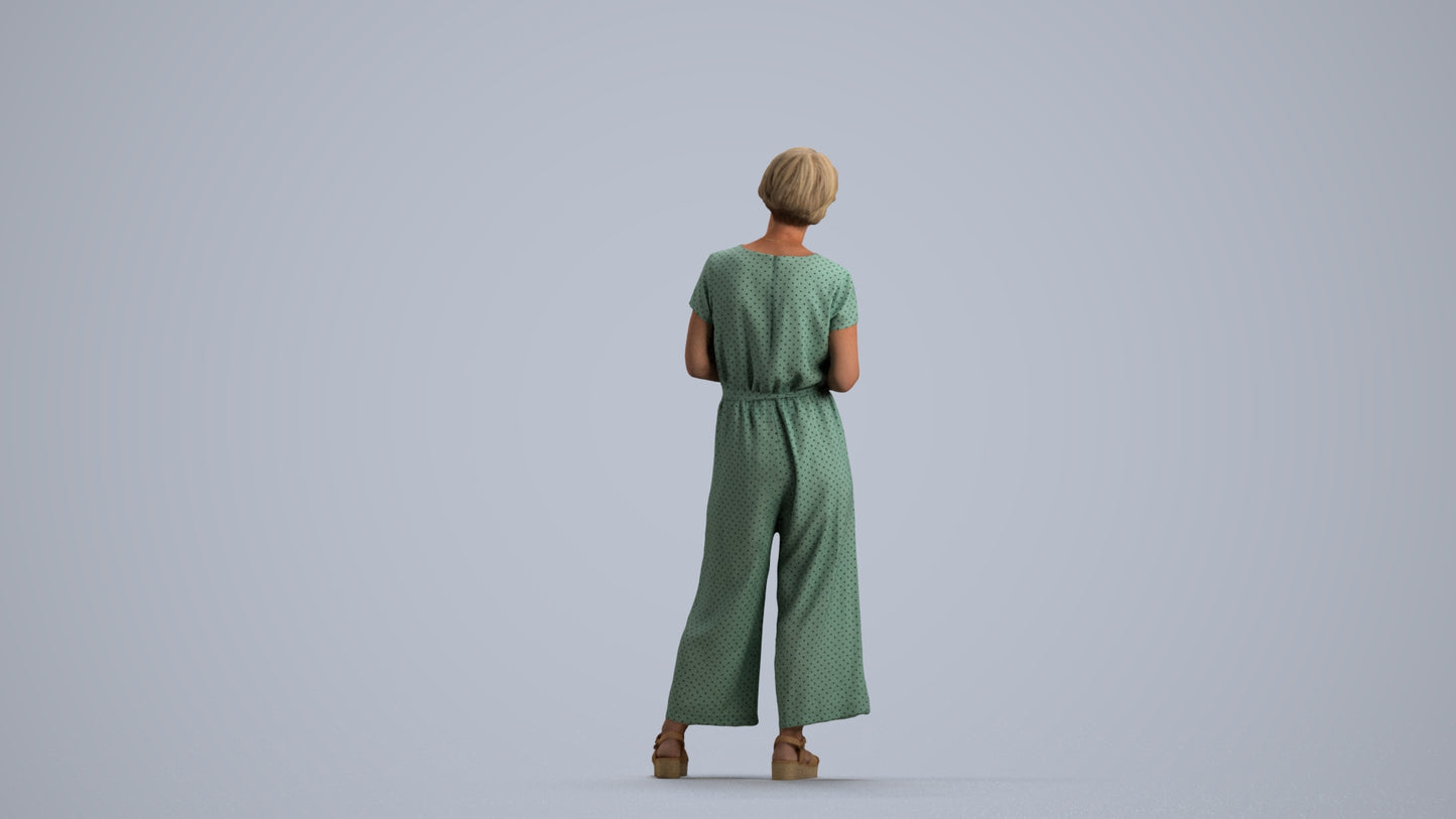 realistic 3D senior woman casual standing, scanned archviz people for Blender and 3ds Max, front view render